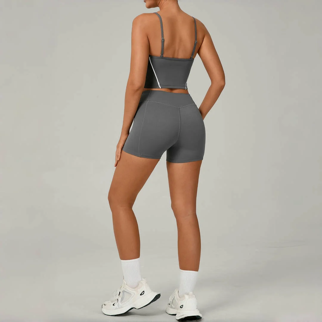 

Бесшовный комплект для йоги с высокой талией и подтяжкой бедер, плотный регулируемый плечевой ремень с открытой спиной, спортивный жилет, тренировочная одежда, шорты для спортзала, спортивная одежда