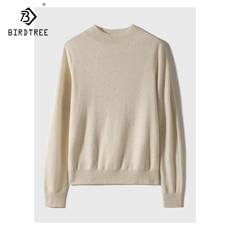 Birdtree, 91%Sheep Wool, Pullovers for Woman, Mock Neck, Bright Silk Warm Sweaters, 2024 Autumn Winter Elegant Tops T49327QM