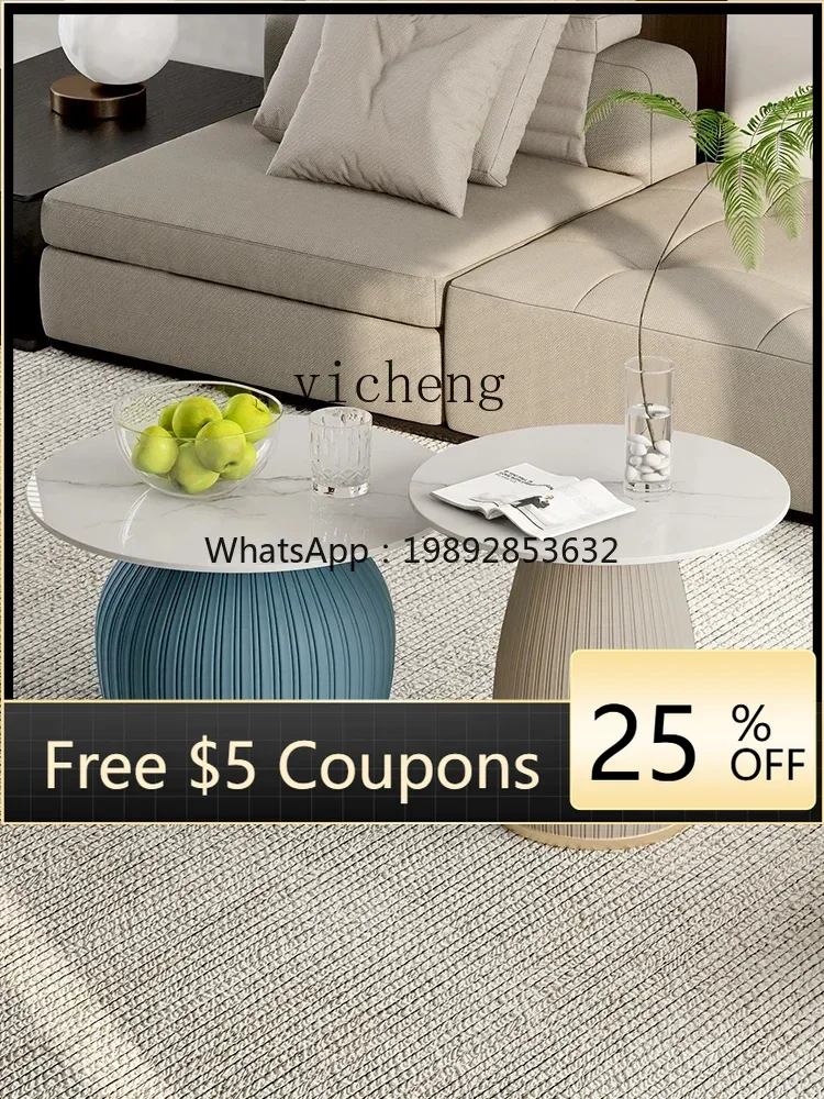 ZZ Stone Plate Coffee Table Living Room Home Light Luxury Modern Creative Trending Side Table round Small Table