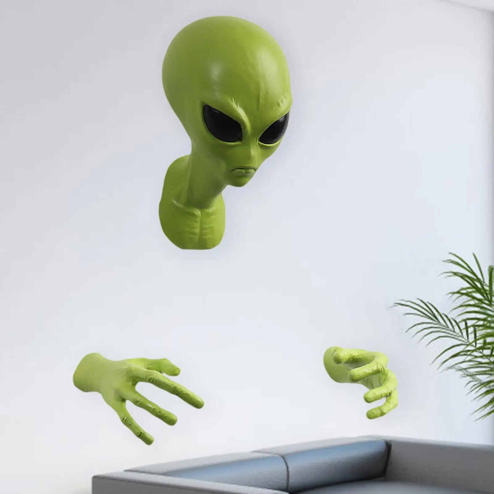 Decorative Alien Figurine Wall Art Latex Foam Modern Sculpture Halloween Room Ornament for Bedroom Office Bar Club
