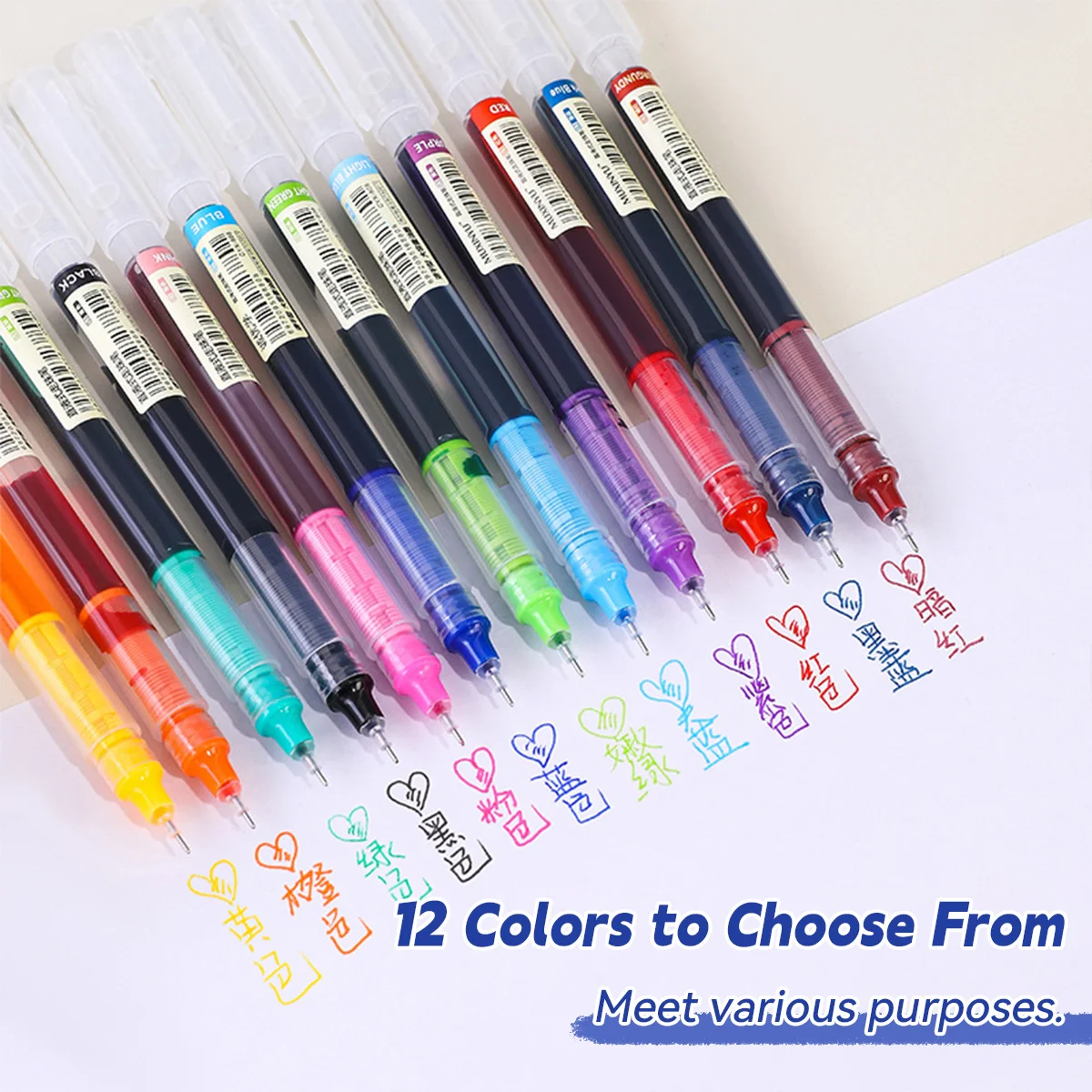 

12 шт., быстросохнущая игольная ручка большой емкости, цветная гелевая ручка 0,5 мм, шариковые ручки с тонким острым носком, канцелярские принадлежности для рисования дневника «сделай сам»