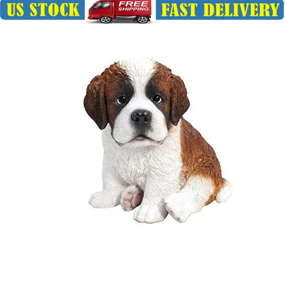 

Sitting Saint Bernard Puppy Statue Realistic Resin Garden Decor Unique Home Office Gift Indoor Outdoor Use