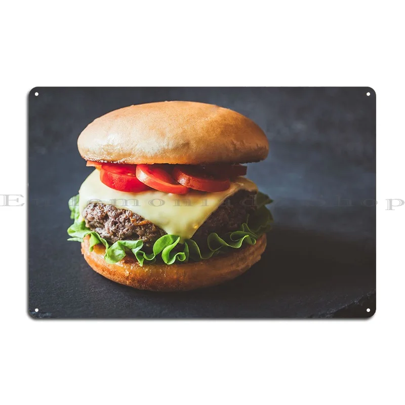 Hamburger On The Board Metal Sign Plaques Mural Customize Cave Design Plaques Tin Sign Poster