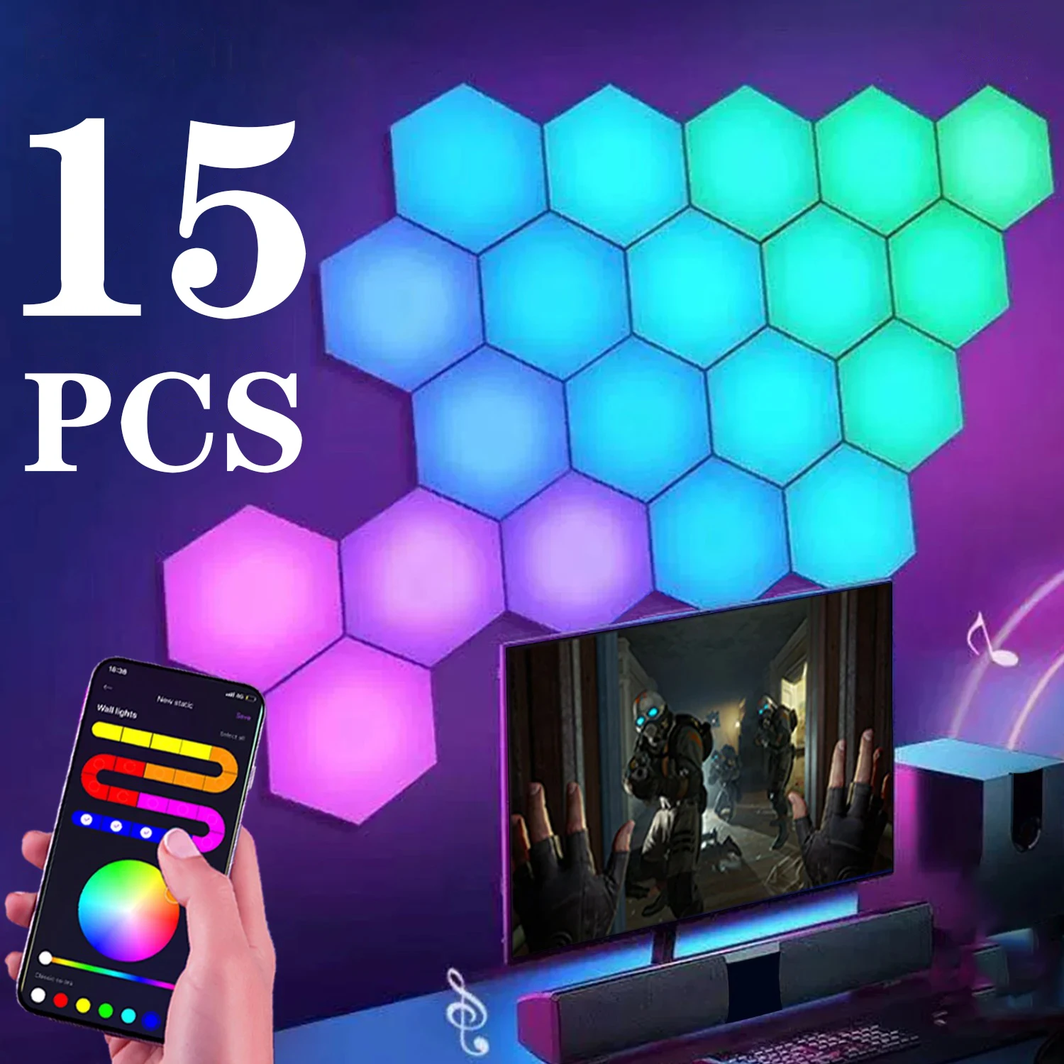 

Intelligent Hexagonal Wall LED Lights for Game Room Decoration, RGB IC Background Atmosphere Lights, Fast Delivery