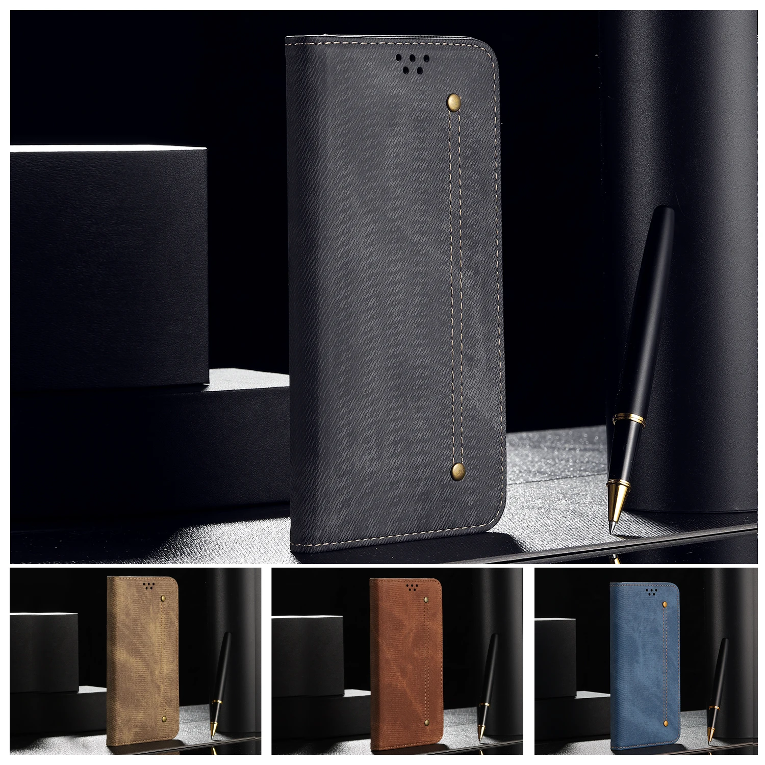 Denim Leather Wallet Case Book Stand For OnePlus 12 12R 10 9 8 Pro 9RT 8T 7T,Nord CE 4 3 2 Lite 5G 2T Magnetic Card Flip Cover