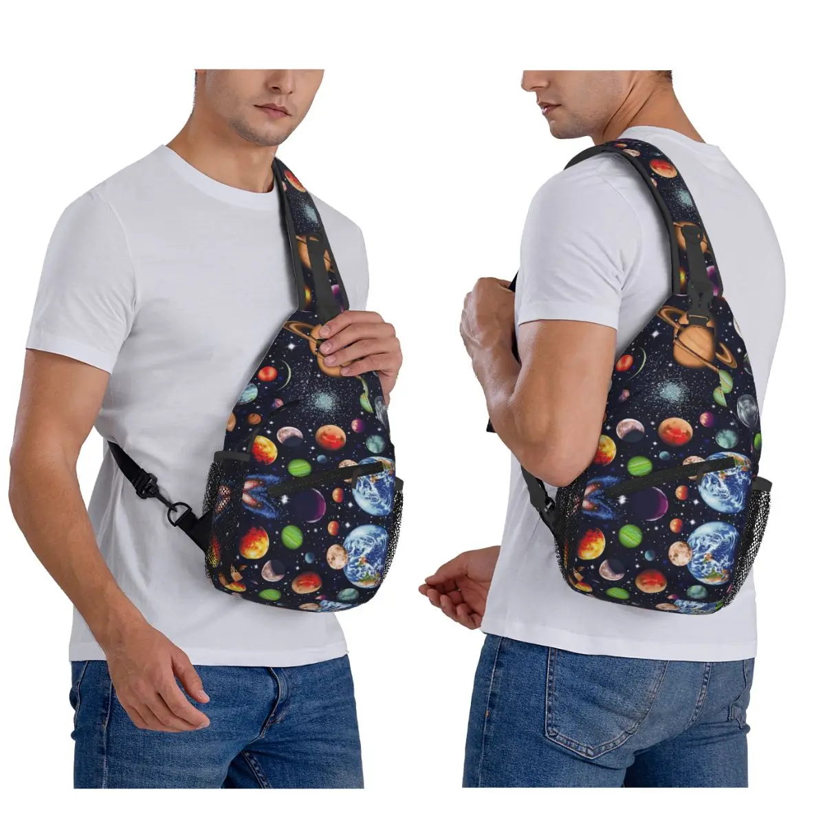 النظام الشمسي كواكب الفضاء الكون حقيبة صدر للرجال حبال Crossbody على ظهره حقيبة صدر للرجال السفر المشي لمسافات طويلة Daypack حقيبة كتف #2