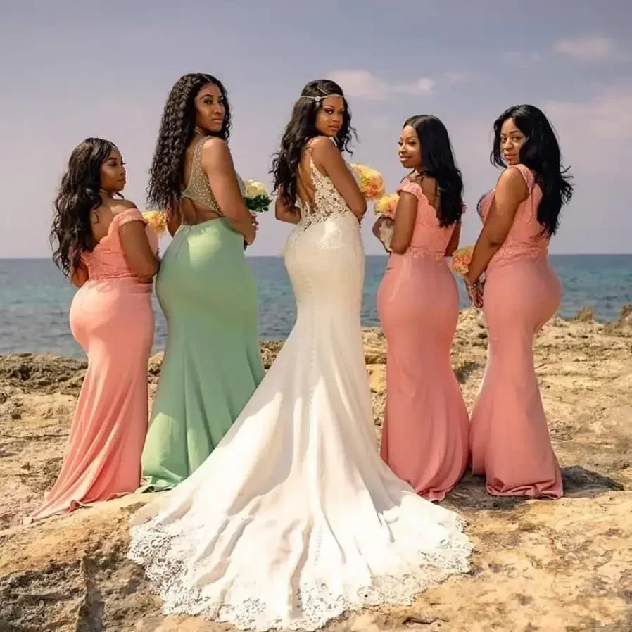 تخصيص حورية البحر الأفريقية حجم كبير فستان الزفاف الخامس الرقبة بلا أكمام فستان الزفاف الوهم عارية الذراعين خمر فيستدو دي نوفيا