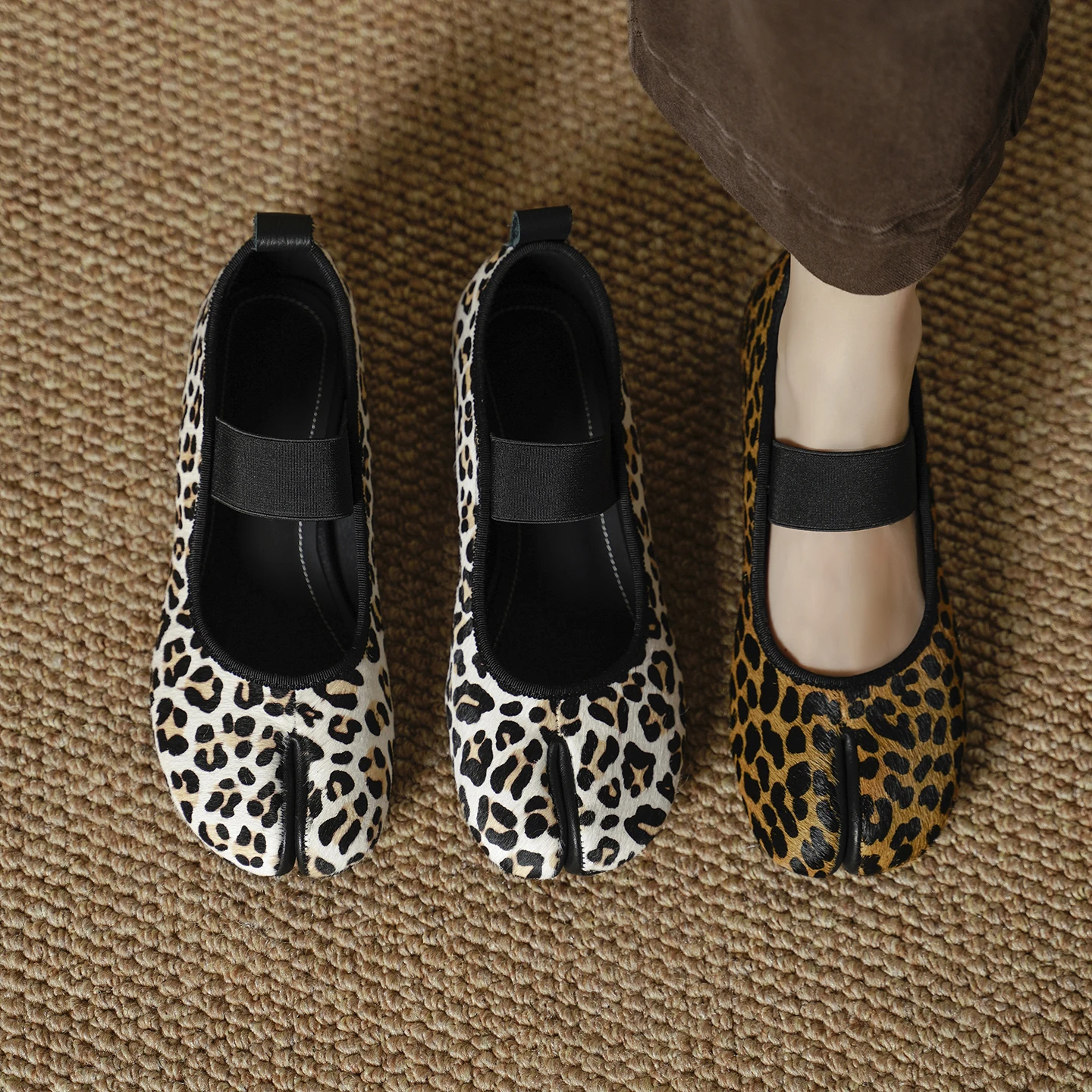 2026new spring autumn women pumps natural leather 22-25cm horsehair+sheepskin split toe buckle mary janes round heel women shoes