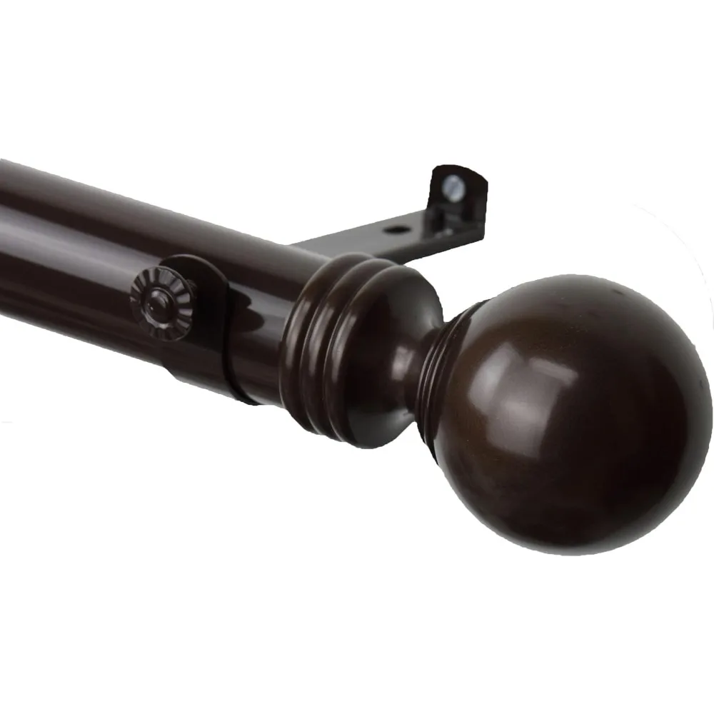 مجموعة قضيب ستارة كروية مقاس 1.5 بوصة من الكاكاو لنوافذ 28 إلى 48 بوصة مع كلمة مفاتيح ذات ذيل طويل #4