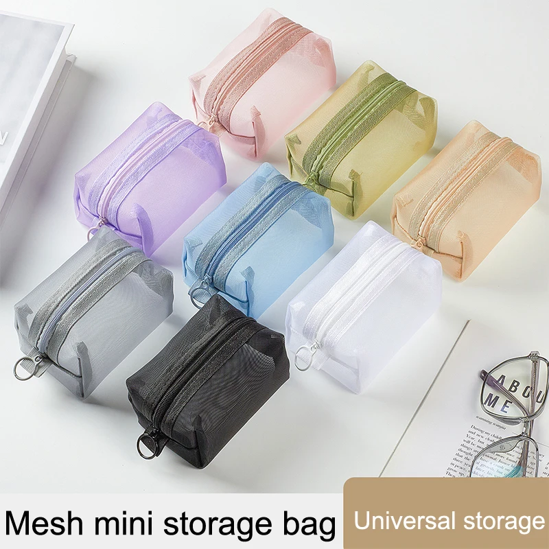 Mesh Cosmetic Pouch Lipstick Storage Bags Coin Purse Headphone Case Organizer Data Cable ID Card Bank Card Storage