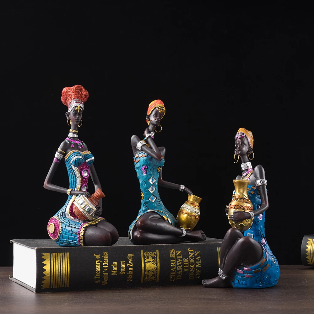 

African Black Women Figurine Home Wine Cabinet Study Room Living Room Tabletop Decoration ResinCraftHomeDecorationSmallFigurines