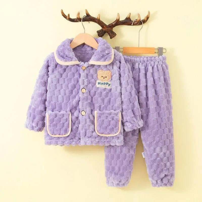 

Premium Flannel Pajama Sets for Toddler Girls Thickened Plush Coral Fleece Kids Home Wear Autumn Winter Seasonal Sleepwear