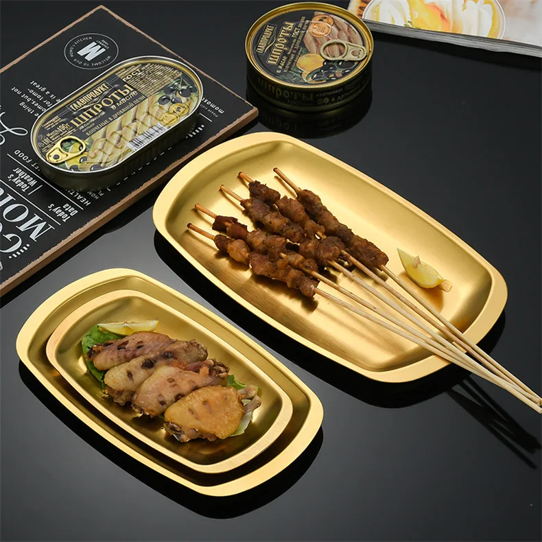 Stainless Steel Simple Circle Plate Multi-specification Gold Tray Western Food Beef Plate Barbecue Flat Plate Dessert Plate