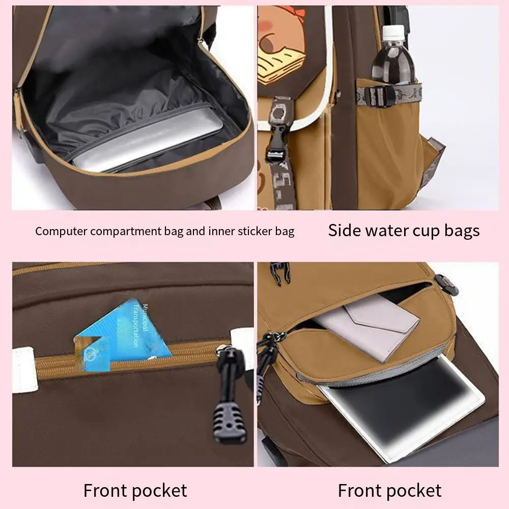 Multi-Compartment Capybara Backpack Oxford Cloth Large Capacity Cartoon Animal School Bag Multi Functional Wide Straps