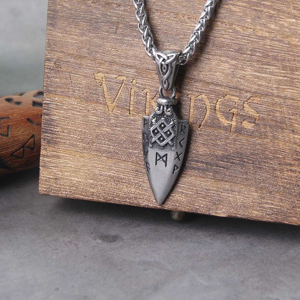 Norse Runes Odin's Spear Gungnir Necklace Men Gold Color Stainless Steel Arrowhead Pendant Valknut Talisman Male Vikings Jewelry