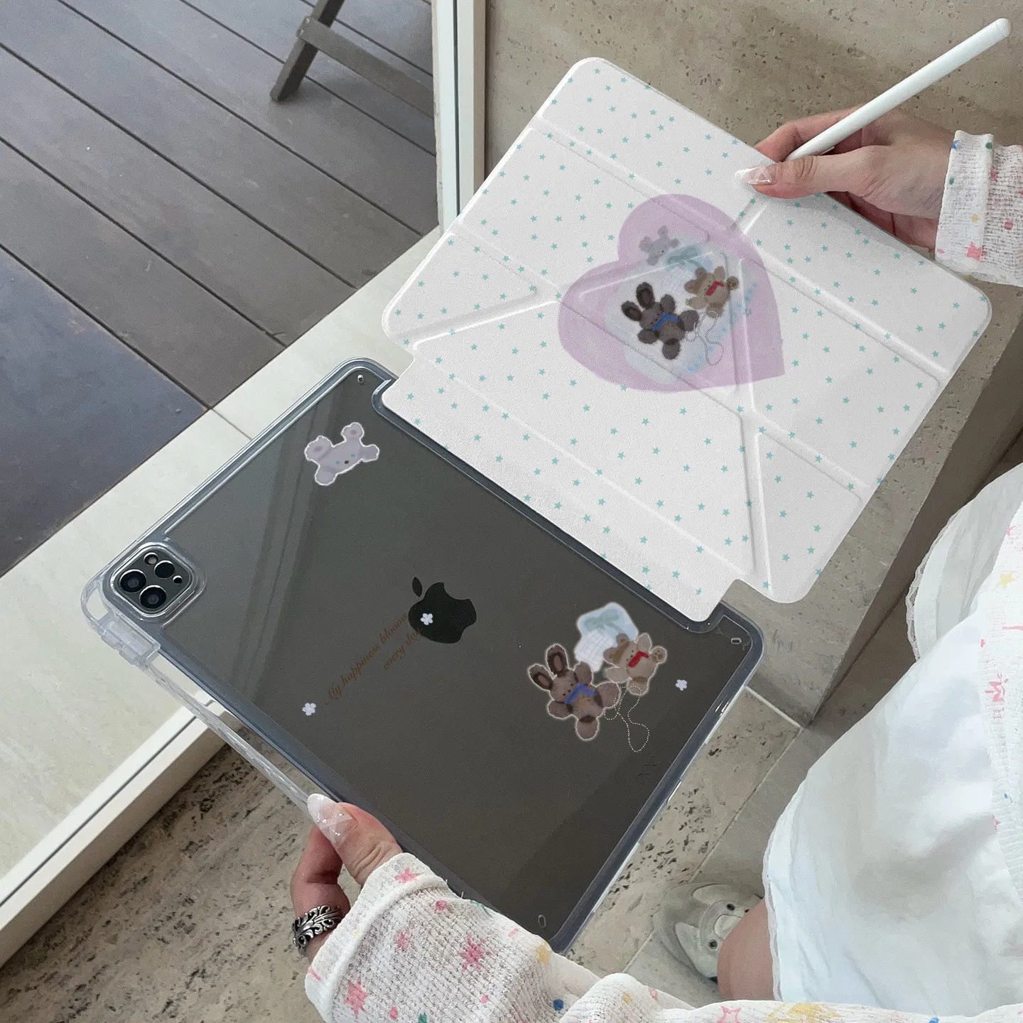 Ins Love Plush Rabbit Doll Tablet Case For iPad Pro 11 12.9 13 M2 M4 M3 M5 Shell 8.3 9.7 10.2 5/6/7/8/9/10/11th Air 4 5 6 Cover