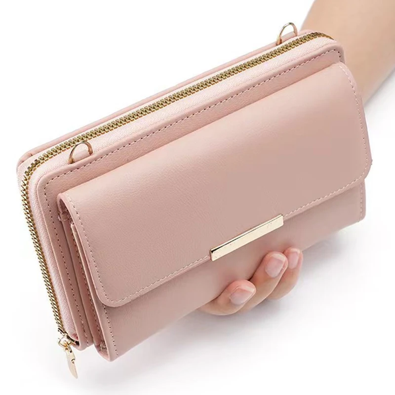 

Large Capacity Crossbody Phone Bag PU Leather Long Women Wallet Card Coin Purse with Sewing Stitches Shoulder Bags