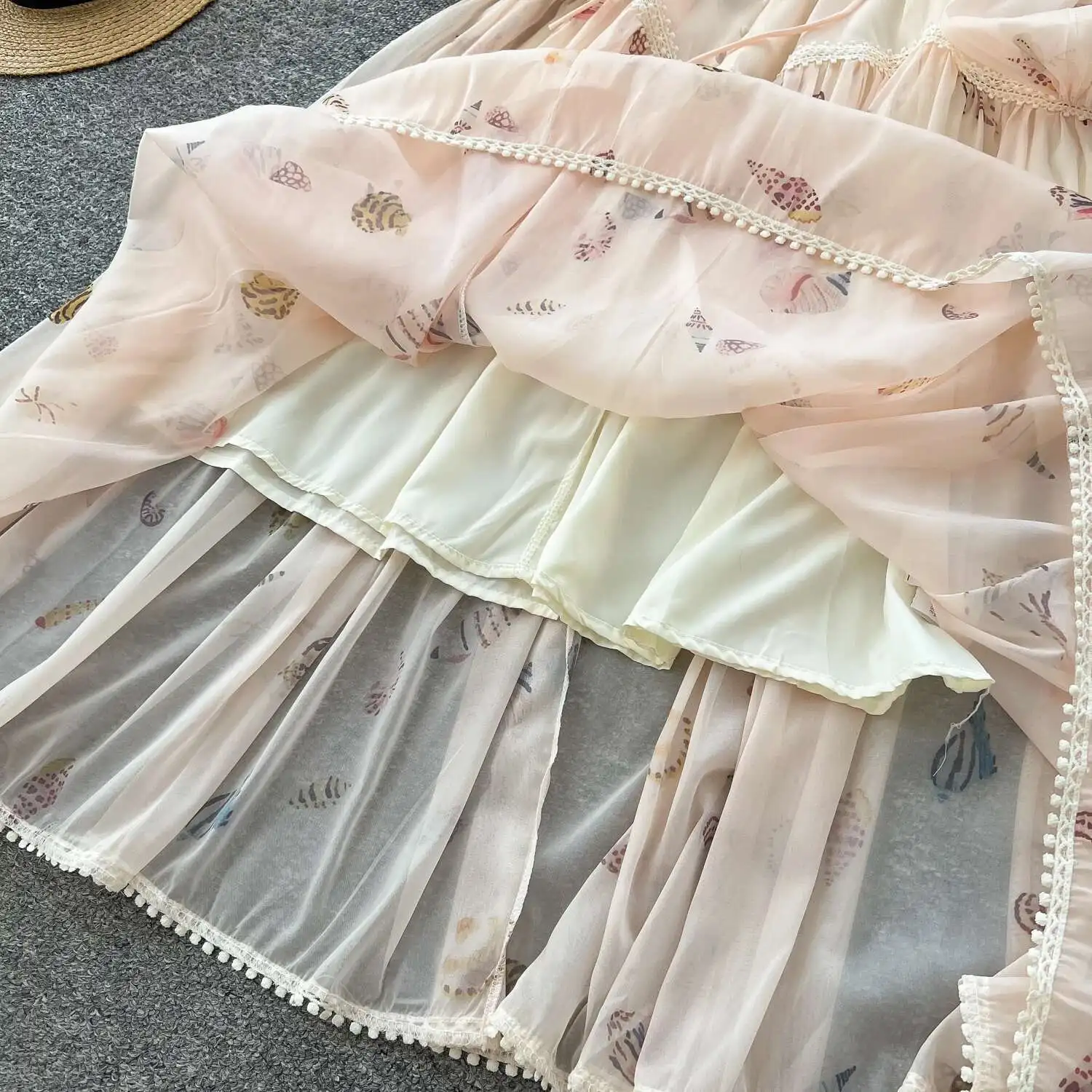 Frauen Französisch Vintage Lange Kleid Palace Stil Spitze Patchwork Träger Laterne Ärmel Floral Lange Kleider Damen Party Lange Robe