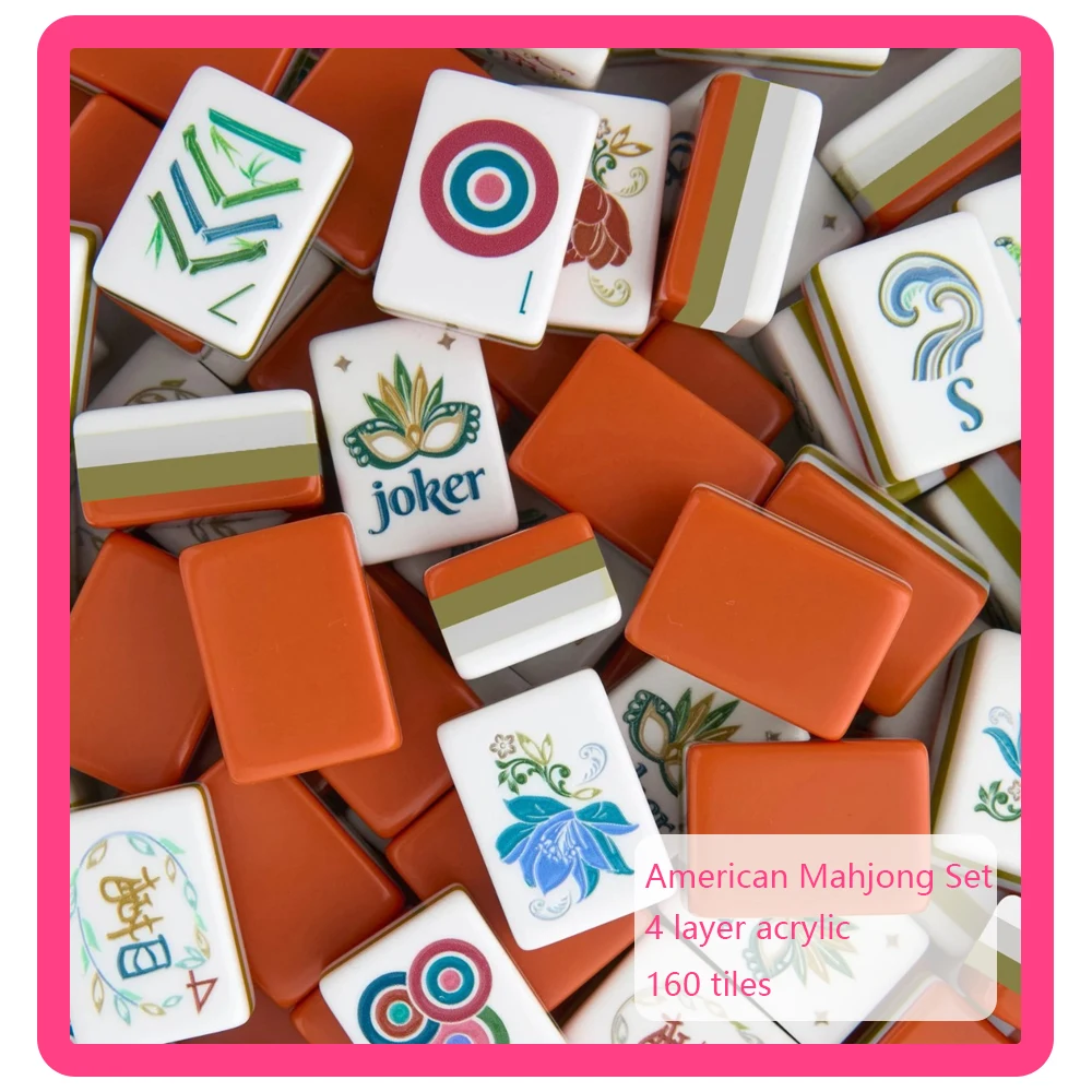 Luxury Modern Orange Mahjong Tiles Portable Acrylic American Mahjong Sets Leisure Family Games Gifts MahJong