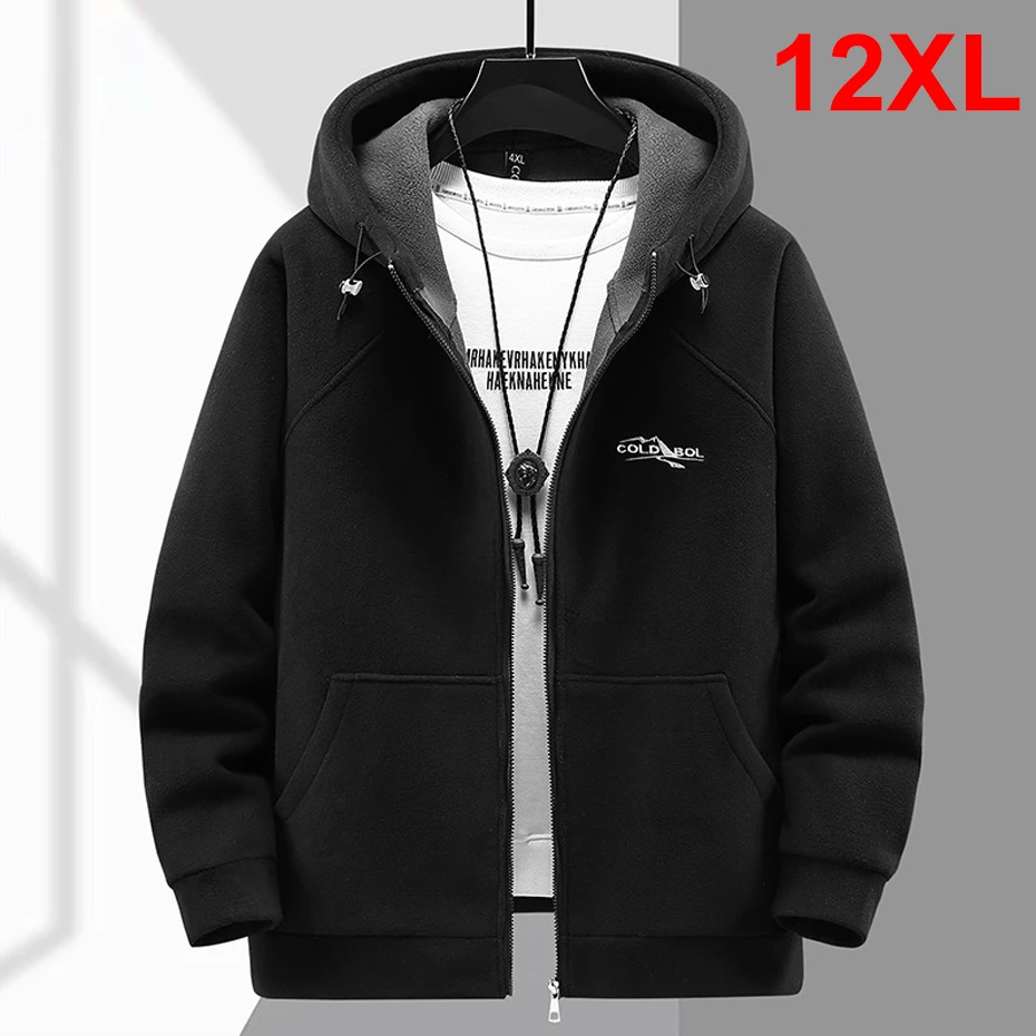 Polar Fleece Jacke Männer Plus Größe 10XL 12XL Einfarbig Jacken Herbst Winter Warme Mit Kapuze Jacke Mantel Männliche Oberbekleidung Große Größe