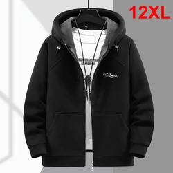 Polar Fleece Jacket Men Plus Size 10XL 12XL Solid Color Jackets Autumn Winter Warm Hooded Jacket Coat Male Outerwear Big Size