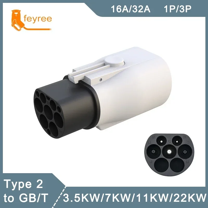 Feyree EV Charger Adapter Type 2 IEC 62196-2 to GB/T Converter for China Standard Electric Vehicle Charging EV Connector 16A 32A