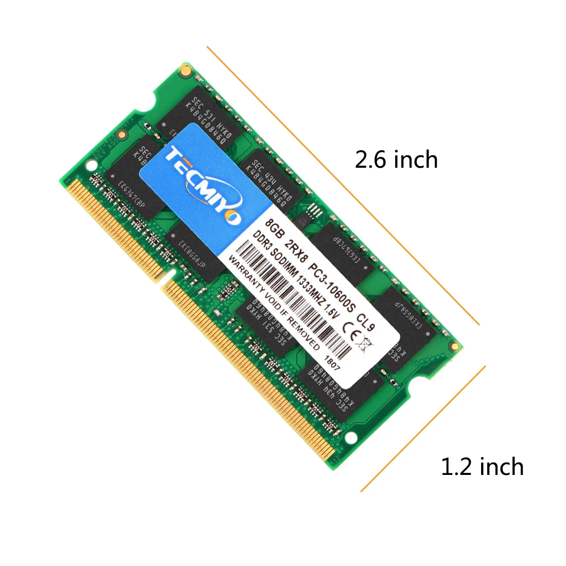 TECMIYO-Memória RAM do portátil, DDR3, DDR3L, 8GB, 4GB, 1600MHz, 1333MHz, SODIMM, 1.35V, 1.5V, PC3, PC3L-12800S, PC3-10600S, Não-ECC, verde, 1PC