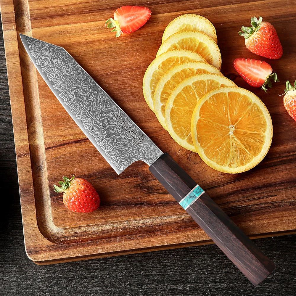 5-inch Japanese Hand Forged Bunka Utility Knife Damascus Steel Professional Chef Knives Sharp Fruit Paring Kitchen Cooking Tools