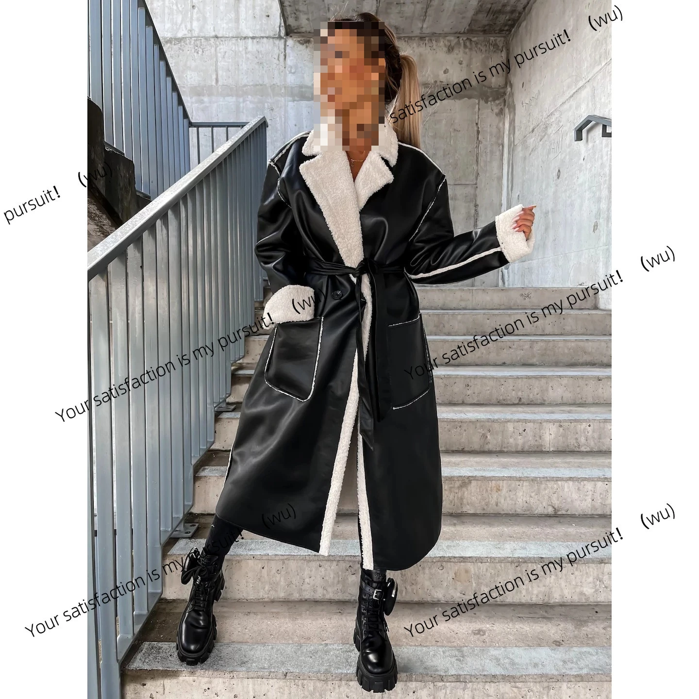 

Europe, America autumn and winter new casual leather thickened trench coat INS loose fashion coat women