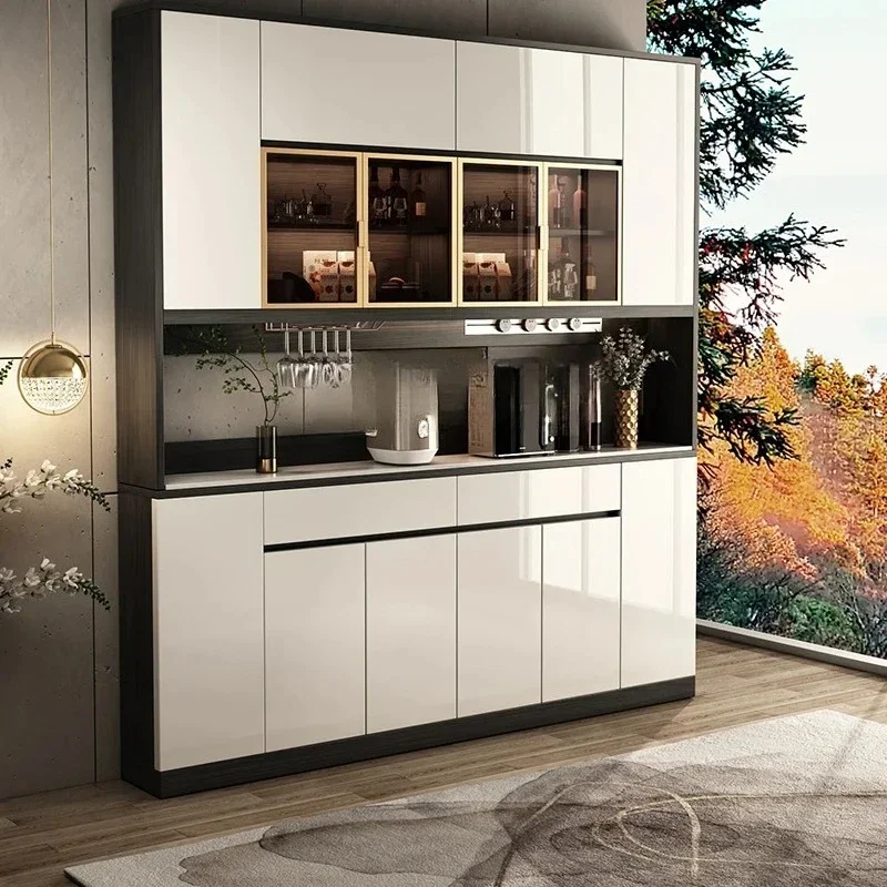 Light luxury rock slab ultra-thin sideboard narrow 30cm high cabinet to the top integrated solid wood simple