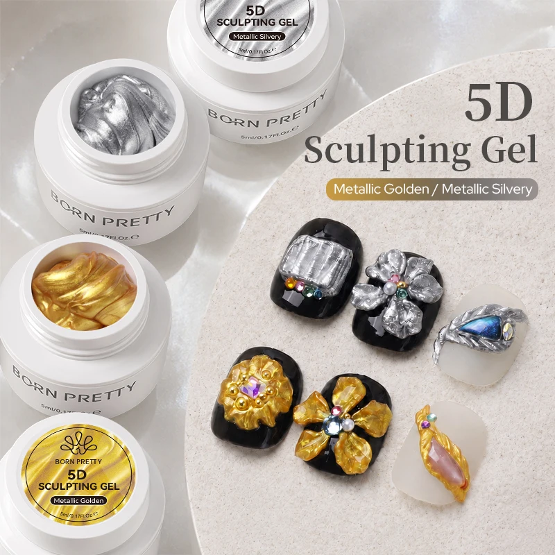 BORN PRETTY 5ml 5D Sculpting Gel Golden Sliver Painting Non-Wipe  Texture Drawing Carving Embossed Non-Stick Nail Art Decoration