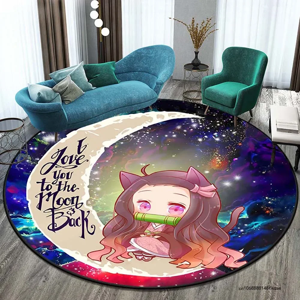 

Demon Slayer Round Carpet Kawaii Girl Nezuko Floor Mat Living Room Carpet Children's Room Decor Washroom Anime Area Rug