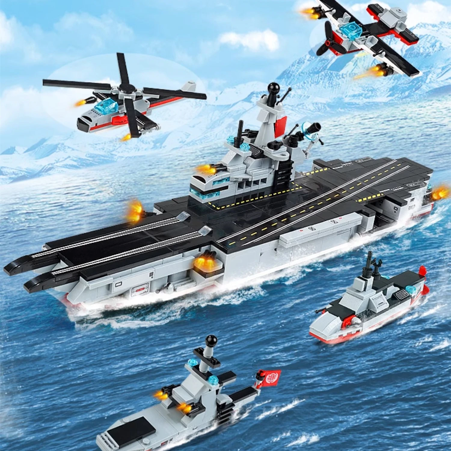 

8 IN 1 Military Navy Ship Sets Building Blocks Toys Aircrafted Carrier Army Warship Brick Building Blocks For Children Boy Gifts