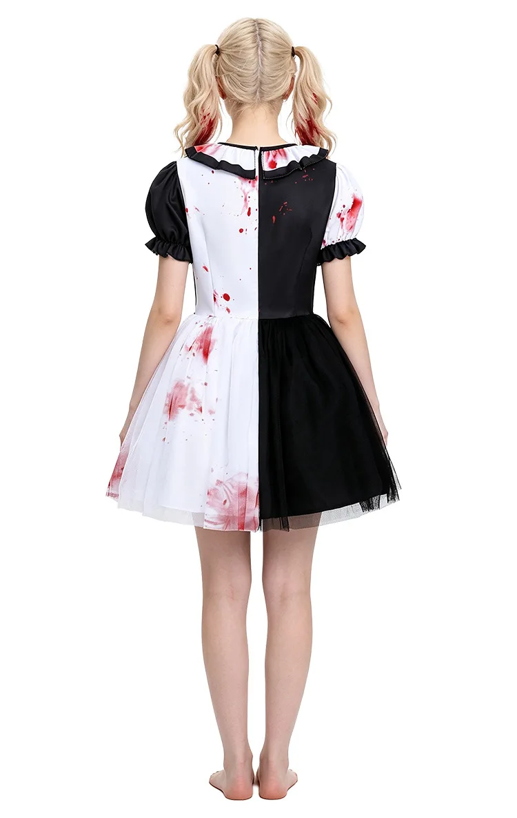 Déguisement Clown Sanglant Femme – Robe Tutu Noire et Blanche – photo 6