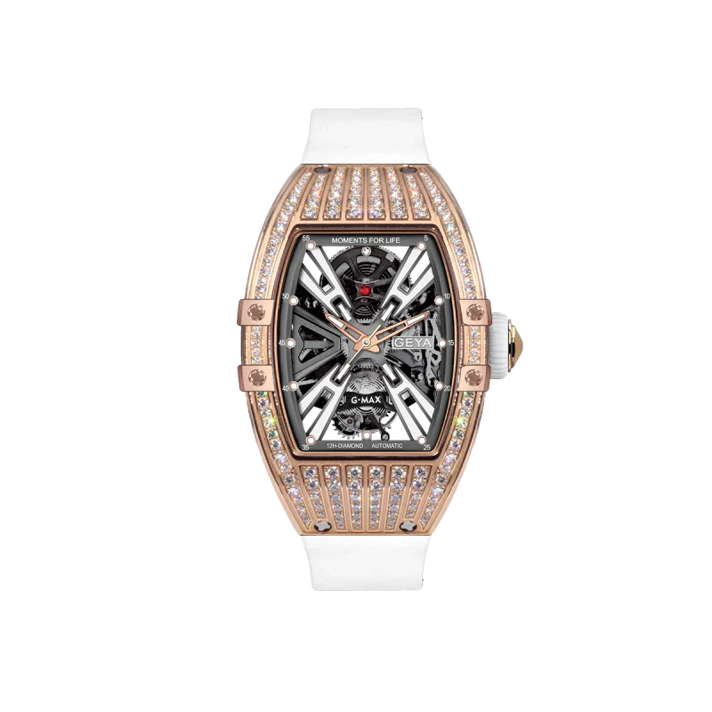 GEYA Automatic Mechanical Women Watch Rose Gold Dress Watch for Female with Rhinestones 78066