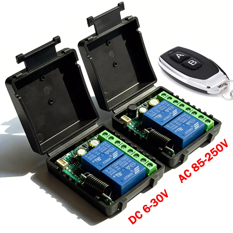 

2CH 433MHz RF Remote Control 6-30V 85-250V Relay Receiver Module For Garage Door Light LED motor etc Signal transmission Control