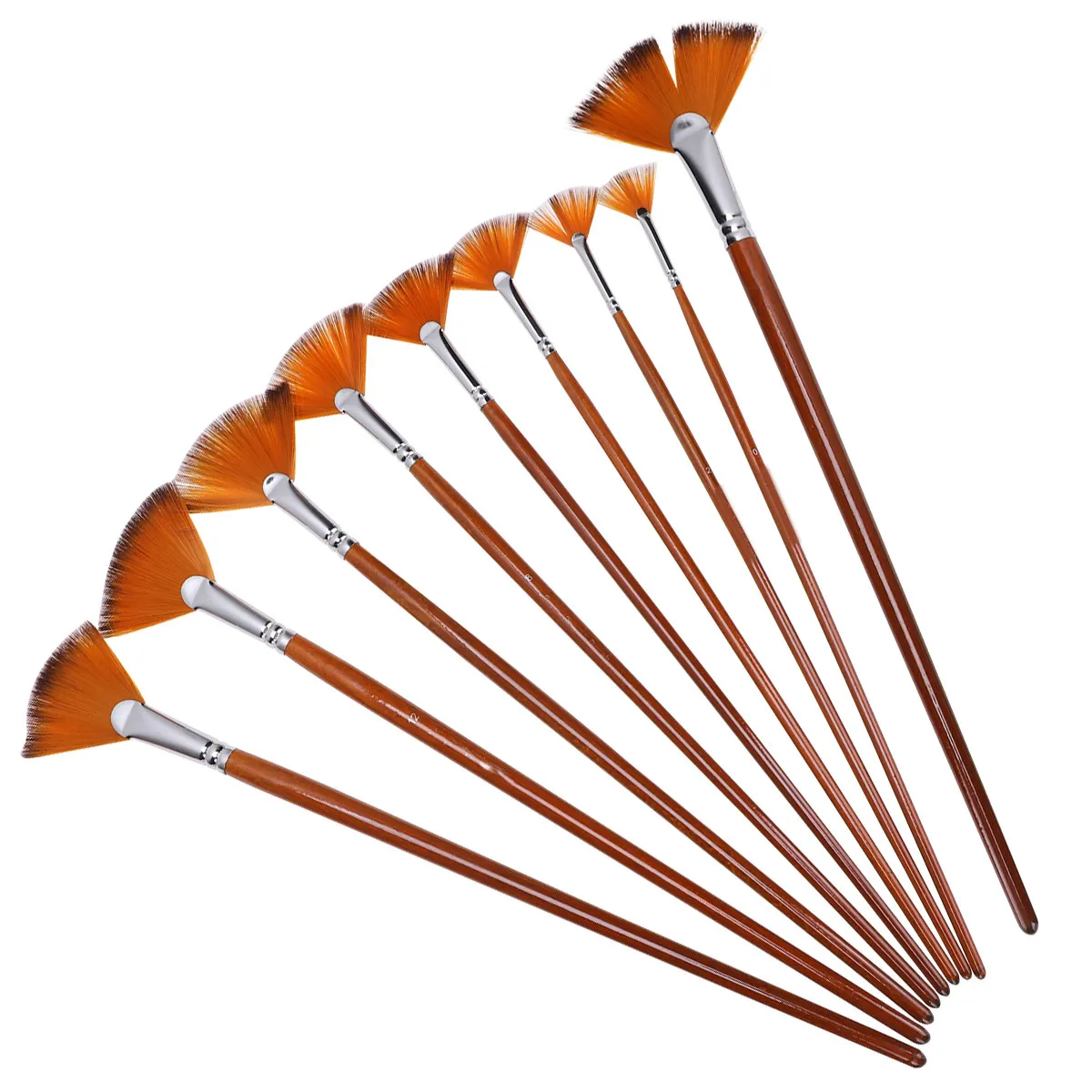 9Pcs Fine Art Oil Brush Set Nylon Wool Handle Fan Shape Pen Brushes for Oil Painting Drawing Tools