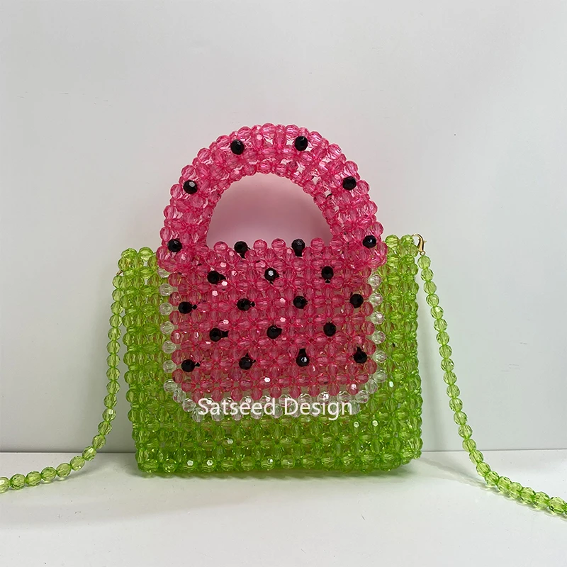 

Watermelon Pattern Design Handmade Beaded Bag for Women's Dinner and Party Top-Handle Bags Summer Fashion Transparent Acrylic