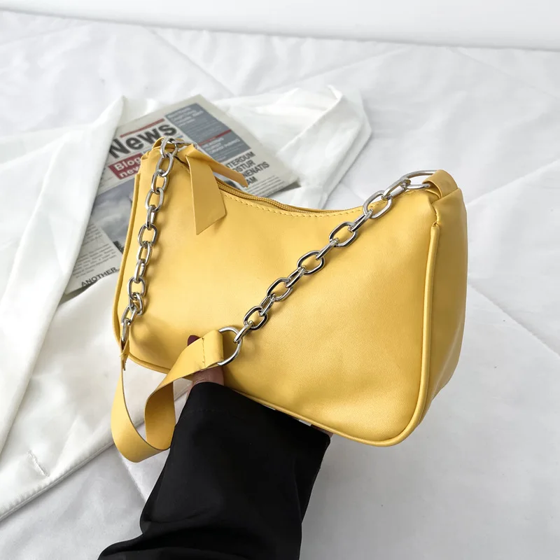 Shoulder Bags Women Underarm Chain Bag PU Candy Colors Zipper Summer Simple Students Daily Casual Handbags OL Korean Style Chic