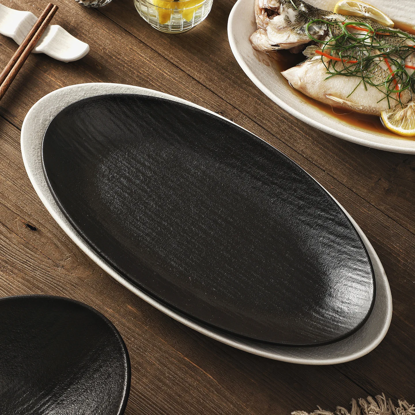 12-Inch Ceramic Fish Soup Plate Large Steamed Fish Deep Dish Creative Kitchenware Ceramic Plate for Home Use