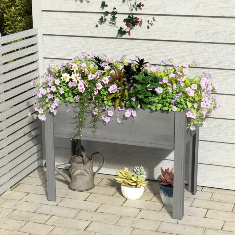 

Raised Garden Bed With Legs Elevated Wooden Planter Box Sturdy Four-leg Support　for Outdoor Plants Flowers Fruits Vegetable