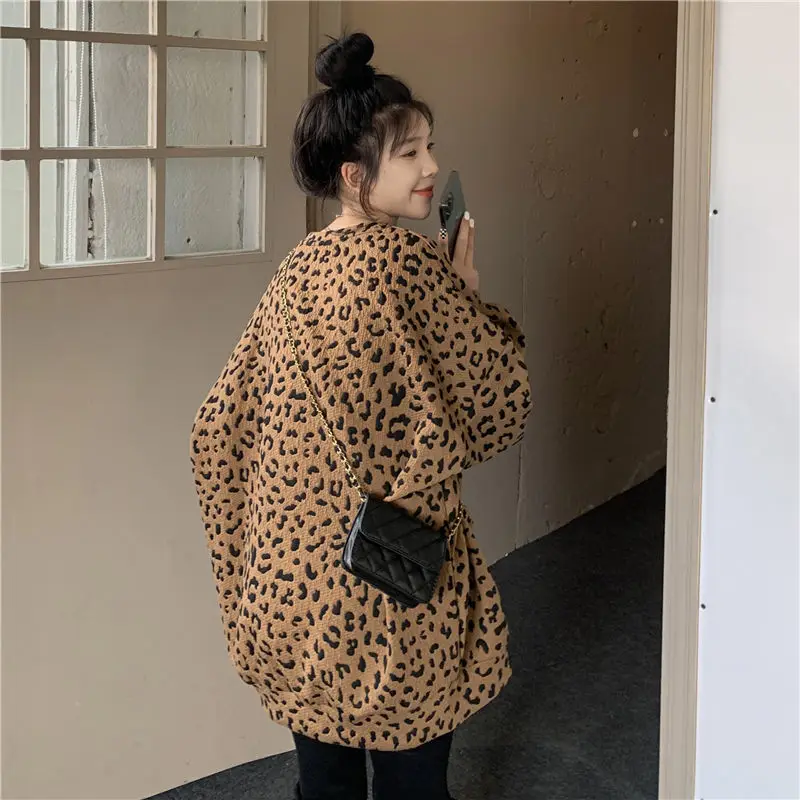 Sweatshirts Women M-3XL Autumn Chic Classy Female Retro Loose Fashion Leopard Harajuku BF Style Aesthetic Spring Clothing Casual