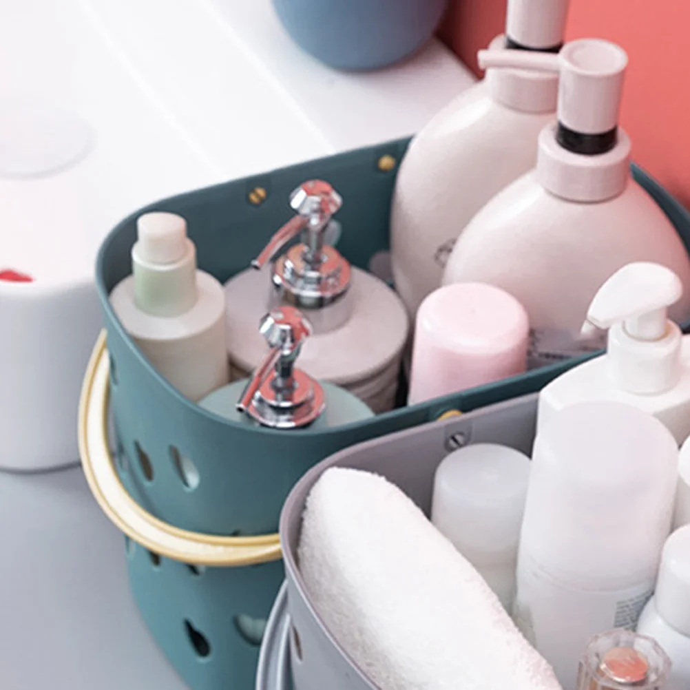 

1pc Plastic Storage Basket Ergonomic Handles Hollow-Out Design Bathroom Organizer Shampoo Holder Dormitory Container