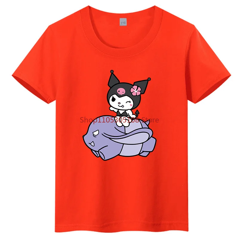 

Sanrio Family CUTE Kurumi Cute Printed Children's T-Shirt Round-neck Pure Cotton Family Clothing for Parents and Children
