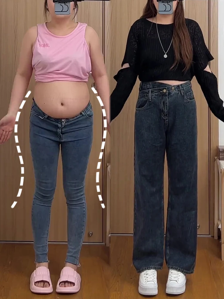 

Джинсы с высокой талией и широкими штанинами для женщин с пышными формами, больших размеров, скрывающие живот, утягивающие бедра, прямого кроя, длинные брюки