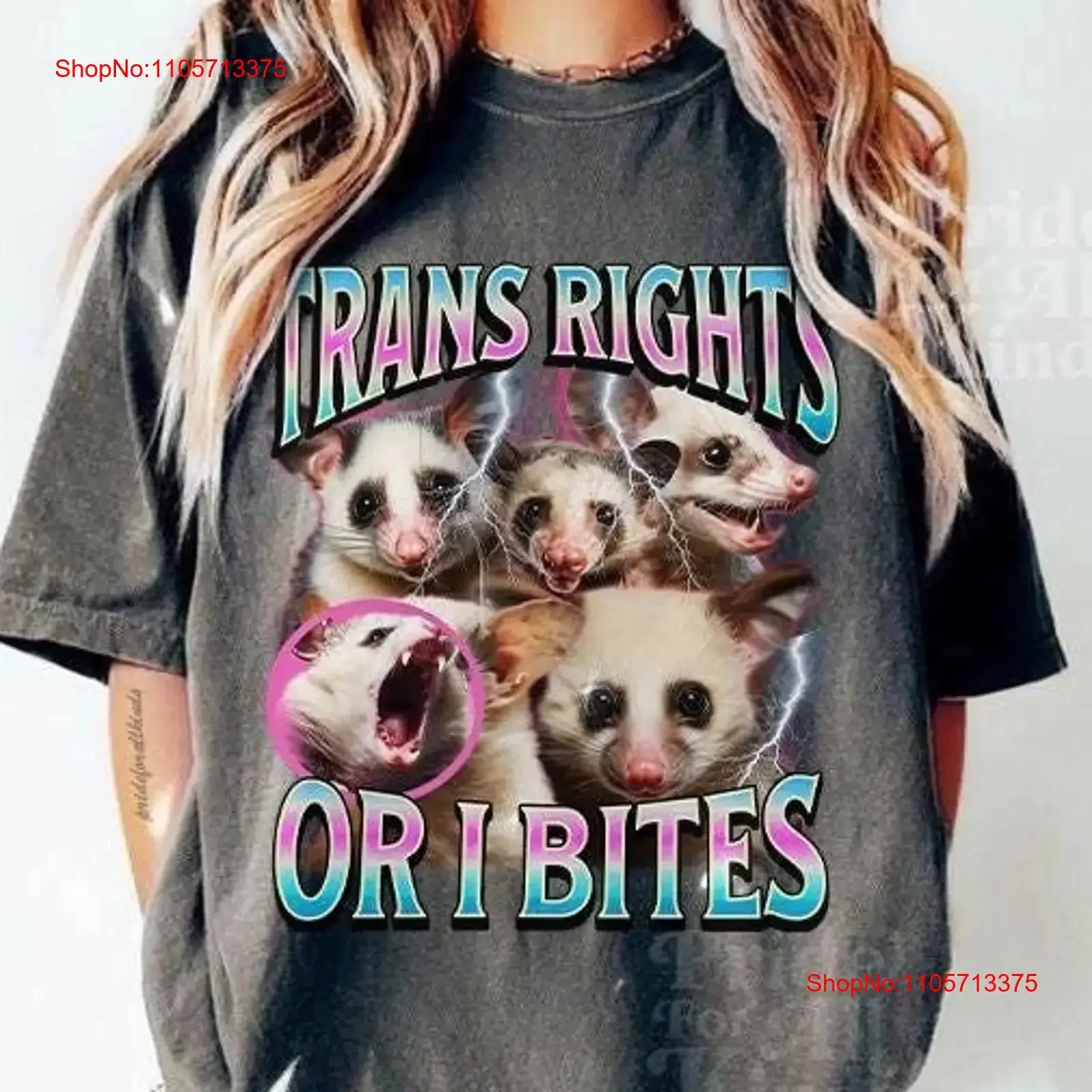 trans rights or i bites shirt are human possum protect kids transgender gift art mtf vintage Washed Casual Versatile