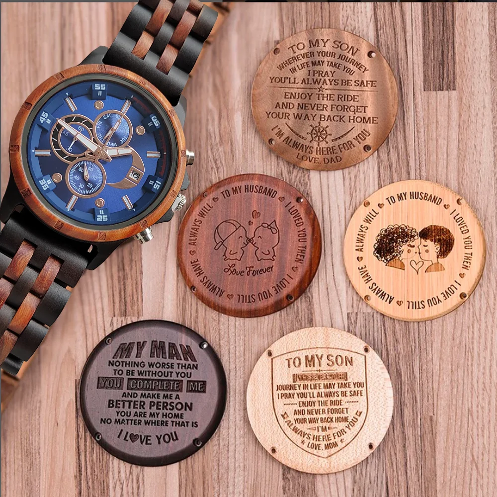 Reloj de pulsera de madera grabado para hombre, aniversario, Día de boda, Regalo para marido, personalizado