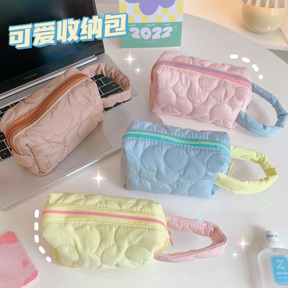 Candy Color Makeup Bag New Cotton Canvas Women Zipper Cosmetic Organizer Cute Hand Bag Make Up Pouch Portable Toiletry Case