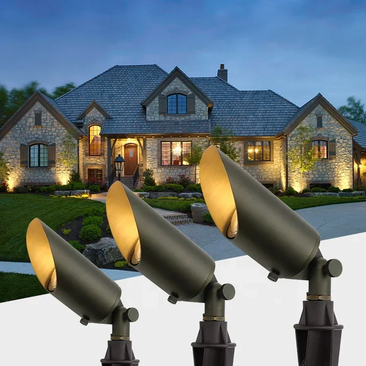 

Hot Sale Die Casting Brass Waterproof Low Voltage Landscape Lighting Outdoor Light Emitting Diode Spotlight with Pile