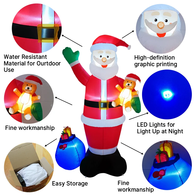 2.1M Christmas Inflatable knapsack Santa Claus holding teddy bear  Built-in LED Light Outdoor Holiday Party Fun Decoration Props